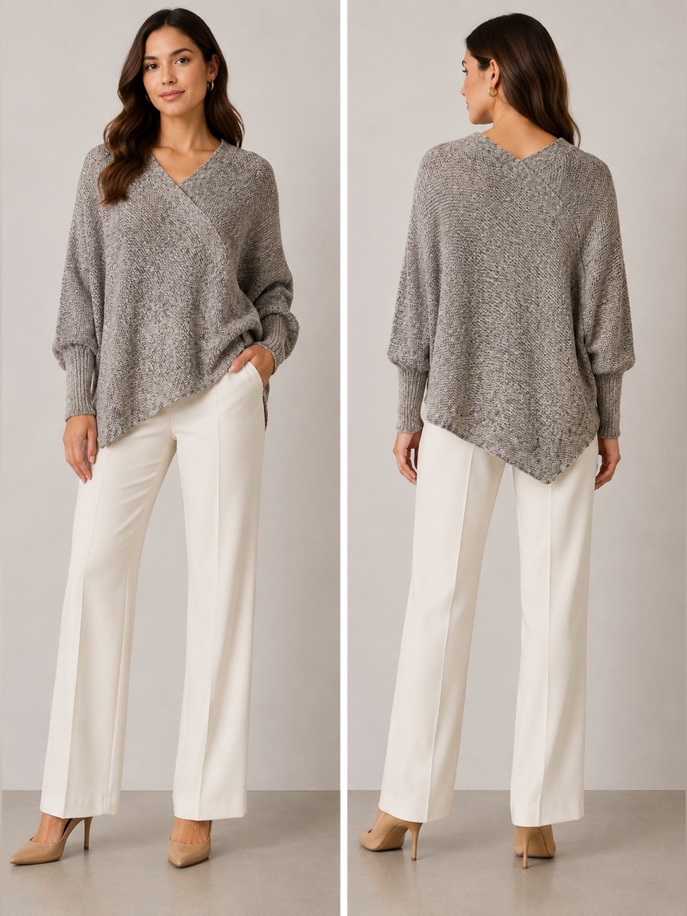 Lou & Grey Relaxed V-Neck Sweater Poncho in Heather Gray M Medium